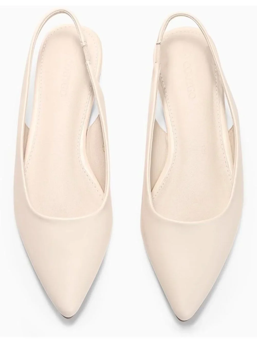 Women's Beige Faux Leather Comfortable Slip On Pointed Closed Toe Ballet Flats